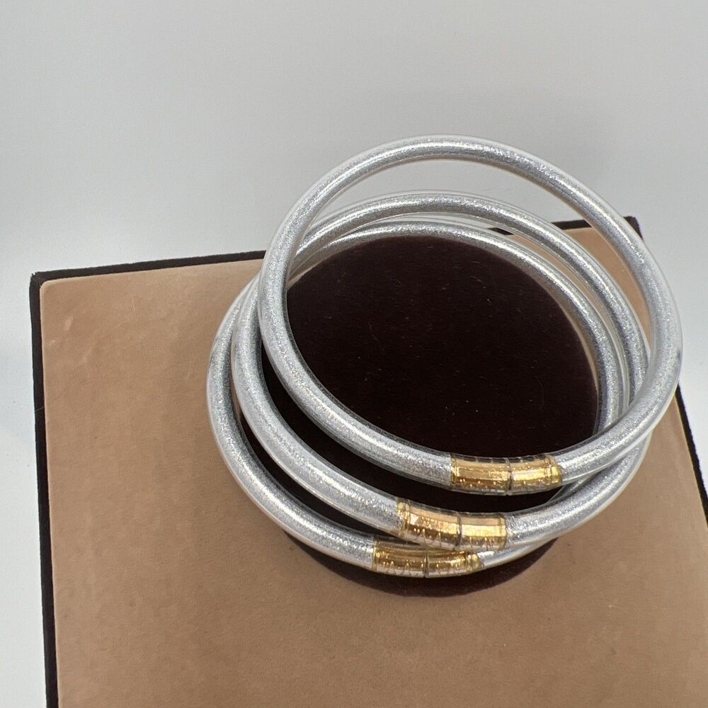 Buddha Girl Bangles Stack Silver Glitter Bracelets 3 Jelly Size 8.5 Extra Large